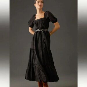 By Anthropologie Tiered Puff-Sleeve Maxi Dress, XS Petite